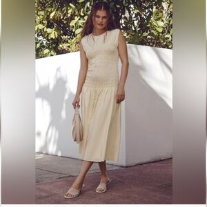 Mare Mare x Anthropologie Sleeveless Smocked Midi Dress Butter Yellow Size XL